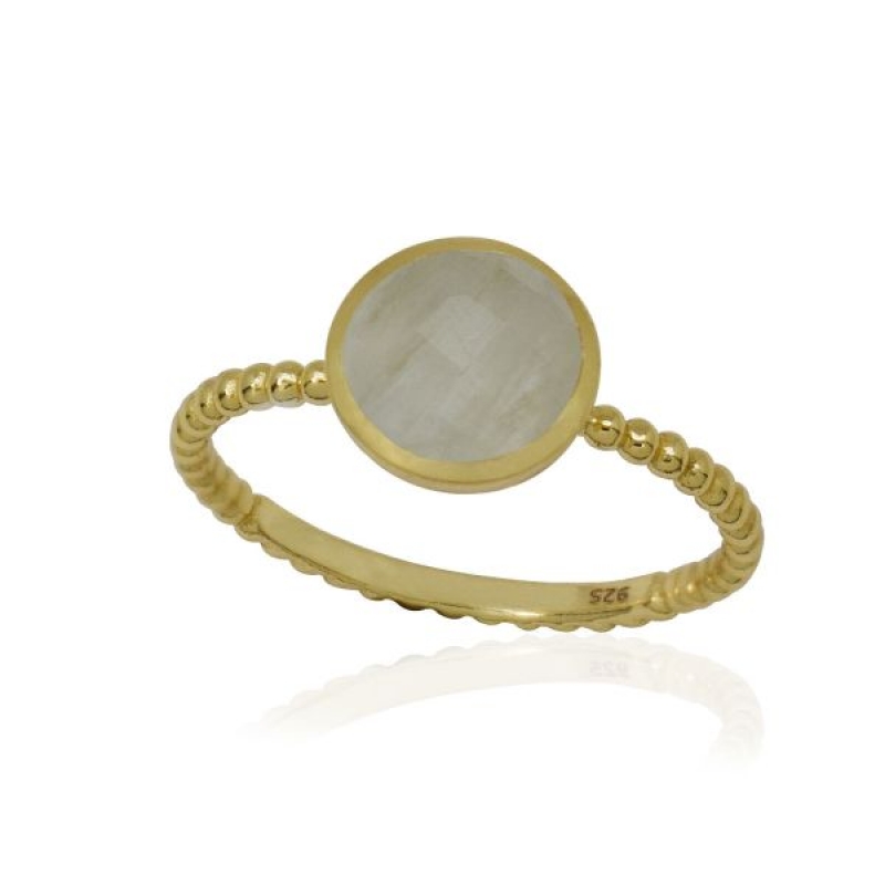 zilver vergulde regenboog maansteen ring R5g-078RM